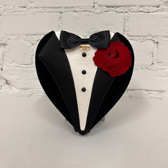 AW22 MOSCHINO Couture Jeremy Scott Black Tuxedo Groom Bow Tie Heart Shaped Bag - Picture 3 of 5